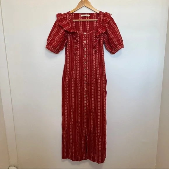 Christy Dawn The Darcy Dress Size XS in Hibiscus Zinnia Stripe Red Ruffle Cotton - Picture 3 of 8